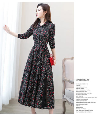 New chiffon stitching lace Dress lady elegant temperament long dress