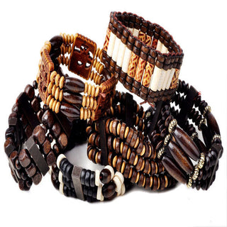 Mix Lot 5Pcs/lot Natural Wood Beads Charm Bracelets Fashion Jewelry Mix Style Wooden Adjustable Bracelet Cuff Bangle Wholesale