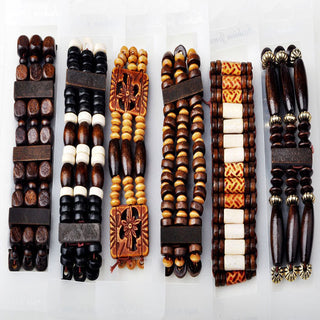 Mix Lot 5Pcs/lot Natural Wood Beads Charm Bracelets Fashion Jewelry Mix Style Wooden Adjustable Bracelet Cuff Bangle Wholesale