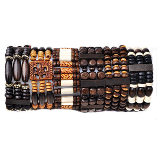 Mix Lot 5Pcs/lot Natural Wood Beads Charm Bracelets Fashion Jewelry Mix Style Wooden Adjustable Bracelet Cuff Bangle Wholesale