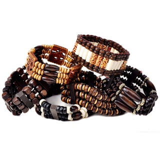 Mix Lot 5Pcs/lot Natural Wood Beads Charm Bracelets Fashion Jewelry Mix Style Wooden Adjustable Bracelet Cuff Bangle Wholesale