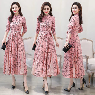 New chiffon stitching lace Dress lady elegant temperament long dress