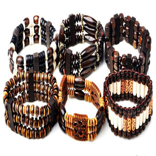 Mix Lot 5Pcs/lot Natural Wood Beads Charm Bracelets Fashion Jewelry Mix Style Wooden Adjustable Bracelet Cuff Bangle Wholesale