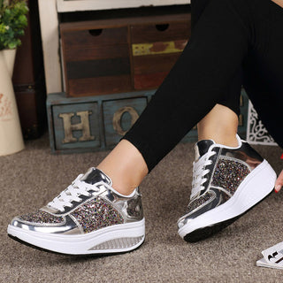 Women's Ladies Wedges Sneakers Sequins Shake Shoes