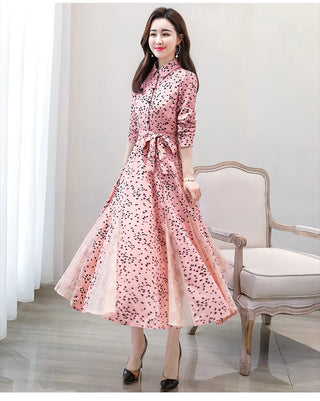 New chiffon stitching lace Dress lady elegant temperament long dress