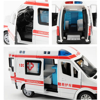 Hospital Rescue Ambulance Emergency Police Alloy Metal Diecast Cars Model Sound Light Educational Kids Toys For Childr