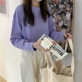 Candy Colors Loose Long Sleeve T-shirts Women Spring Daily Student All-match Casual Streetwear Short Style Tops Basic Undershirt