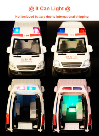 Hospital Rescue Ambulance Emergency Police Alloy Metal Diecast Cars Model Sound Light Educational Kids Toys For Childr