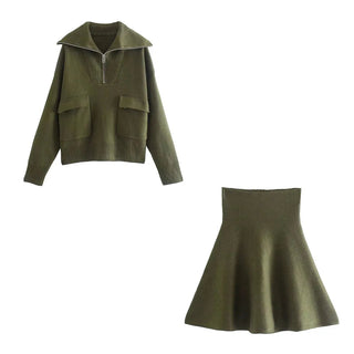 Knitted Skirt Suits For Women Two Piece Set Women-Waisted Mini Skirt Alodia Store