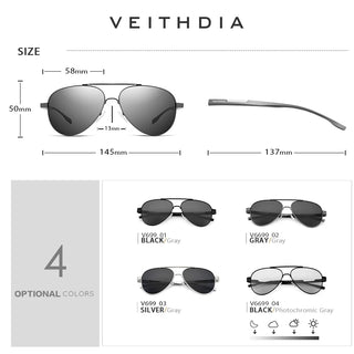 VEITHDIA Men's Sunglasses Aluminum Photochromic Women Polarized Sun Glasses 6699