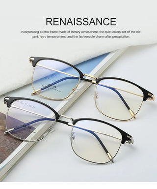 Flat Lens Cat Eye Glasses Anti Blue Light Goggles Glasses Open-Ball Fashion Metal Glass Frame