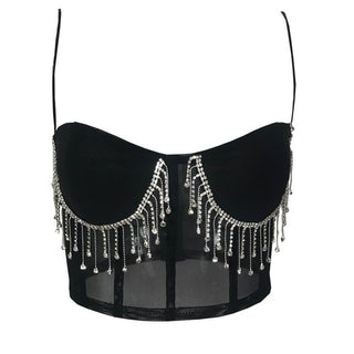 crystal tassels mesh bralette crop tops women push up croptop 2020 night out club party sexy beach wear chic ladies summer tops