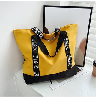 Colorblock Pink Letter Graphic Tote Handbags nylon fabric