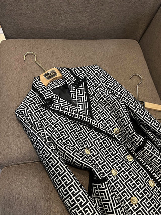 hite Geometric Pattern Jacquard Double-breasted Women Blazer