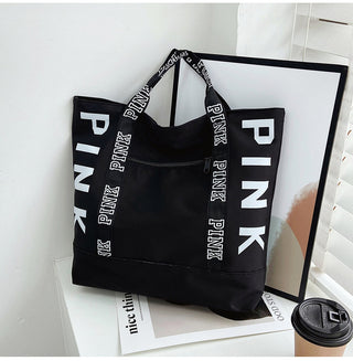 Colorblock Pink Letter Graphic Tote Handbags nylon fabric