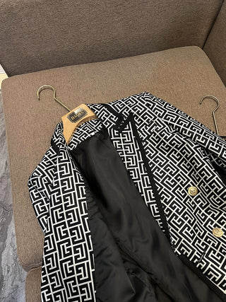 hite Geometric Pattern Jacquard Double-breasted Women Blazer