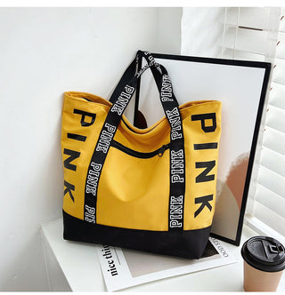 Colorblock Pink Letter Graphic Tote Handbags nylon fabric