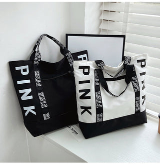 Colorblock Pink Letter Graphic Tote Handbags nylon fabric