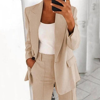 Elegant Jacket Women Suit Jacket Solid Color Turndown Collar