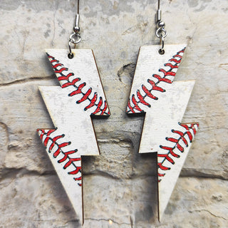 Laser Cutout Baseball Softball Sport Style Lightning Bolt Shape Wooden Dangle Earrings for Women Sproty Wood Charms Jewelry