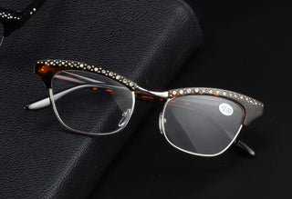 Diamond Ladies Elegant Cat Eye Reading Glasses Resin Lenses Women Crystal Rhinestone Decoration Presbyopic Eyewear for Elder