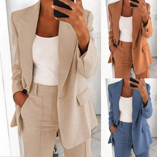 Elegant Jacket Women Suit Jacket Solid Color Turndown Collar