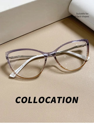 Fashion Blue Light Glasses Blocking Cat Eye Reading Glasses Women Trend Optical Tea Stripe Vision Care Eyeglasses Diopter 무테 안경