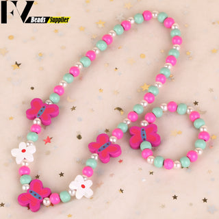 33 Style Colorful Wooden Cute Animal Flower Cartoon Children's Necklace Bracelet Girl's Child Jewelry Kids Toys Birthday Gifts