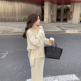 2 Piece Women Knitted Sweater Suits Winter Fashion Korean