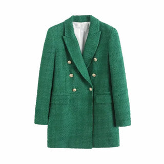 TRAF 2023 Green Long Blazer Woman Tweed Blazer