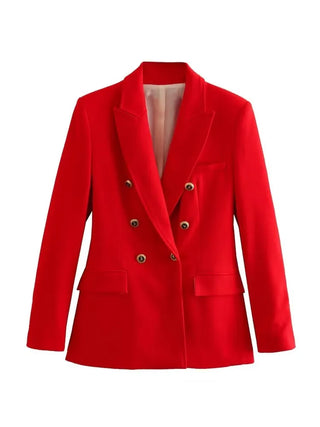 TRAF Green Women's Blazer Tailoring Double Breasted Blazer