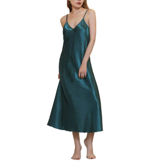 Women's Satin Nightgown Long Slip Sleep Dress Silk V Neck Sleepwear Solid Color Nightwear