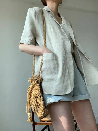 Cotton Linen Short-sleeved Coat Loose