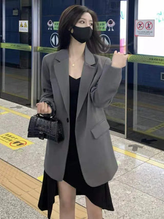 Gray Blazers Women Streetwear  Korean Style