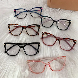 Women Cat Eye Plain Glass Spectacles Stylish Computer Glasses Anti Blue Light Luxury Optical Frame Fashion Eyewear for Ladies