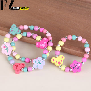 33 Style Colorful Wooden Cute Animal Flower Cartoon Children's Necklace Bracelet Girl's Child Jewelry Kids Toys Birthday Gifts