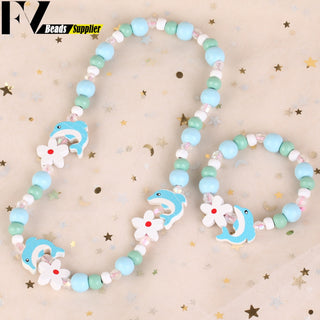 33 Style Colorful Wooden Cute Animal Flower Cartoon Children's Necklace Bracelet Girl's Child Jewelry Kids Toys Birthday Gifts