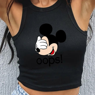 Divertides samarretes de tirants sense mànigues de Mickey Mouse Minnie Samarretes de moda casuals per a dones Crop Top de High Street Kawaii Croptop Armilla d'estiu