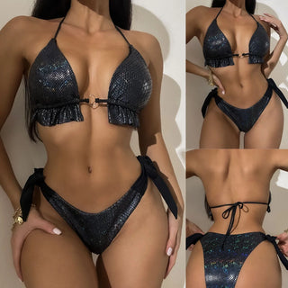 Swimsuit lace-up snakeskin pattern swimsuit three-point bikini2023 spot