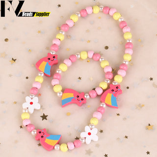 33 Style Colorful Wooden Cute Animal Flower Cartoon Children's Necklace Bracelet Girl's Child Jewelry Kids Toys Birthday Gifts