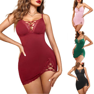 Women Sexy Nightgown V Neck Chemises Lace Sleepwear