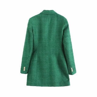 TRAF 2023 Green Long Blazer Woman Tweed Blazer