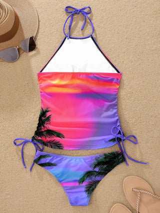 Gradient Coconut Tree Halter Tankini Set Vintage Alodia Store