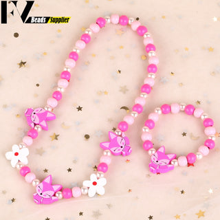 33 Style Colorful Wooden Cute Animal Flower Cartoon Children's Necklace Bracelet Girl's Child Jewelry Kids Toys Birthday Gifts