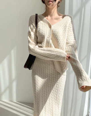 Two Piece Sets Womens Outifits Autumn/Winter Solid Knitted Cardigan sexy