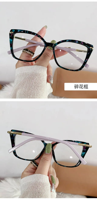 Women Cat Eye Plain Glass Spectacles Stylish Computer Glasses Anti Blue Light Luxury Optical Frame Fashion Eyewear for Ladies