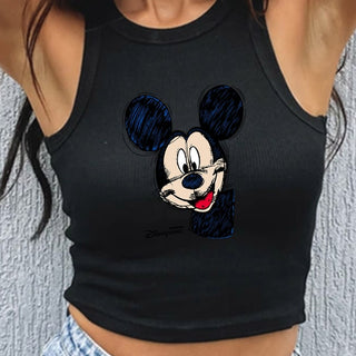 Divertides samarretes de tirants sense mànigues de Mickey Mouse Minnie Samarretes de moda casuals per a dones Crop Top de High Street Kawaii Croptop Armilla d'estiu