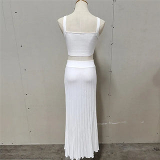 Pleated Knitted Skirt Suits For Women Long Dress Sets Summer