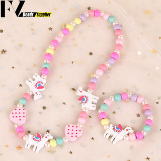 33 Style Colorful Wooden Cute Animal Flower Cartoon Children's Necklace Bracelet Girl's Child Jewelry Kids Toys Birthday Gifts