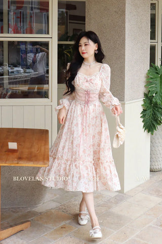 2023 Spring Pink Floral Elegant Dress Women